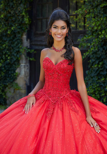 Crystal Beaded Lace on Sparkle Tulle Quinceañera Dress