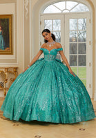 Jewel Beaded Glitter Tulle Quinceañera Dress