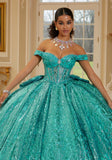 Jewel Beaded Glitter Tulle Quinceañera Dress