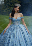 Jewel Beaded Glitter Tulle Quinceañera Dress
