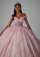 Crystal Beaded Three-Dimensional Embroidered Quinceañera Dress with Sheer Bodice
