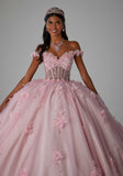 Crystal Beaded Three-Dimensional Embroidered Quinceañera Dress with Sheer Bodice