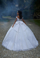 Crystal Beaded Three-Dimensional Embroidered Quinceañera Dress with Sheer Bodice