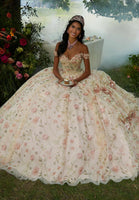 Floral Printed Quinceañera Dress with Three-Dimensional Flowers
