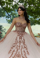 Pattern Sequin Rhinestone and Crystal Beaded Quicneañera Dress