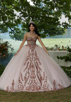Pattern Sequin Rhinestone and Crystal Beaded Quicneañera Dress