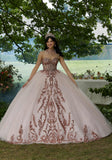 Pattern Sequin Rhinestone and Crystal Beaded Quicneañera Dress