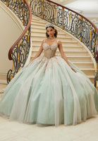 Three-Dimensional Embroidered Diamanté Beaded Quinceañera Dress with Sheer Bodice