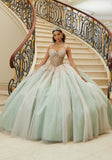 Three-Dimensional Embroidered Diamanté Beaded Quinceañera Dress with Sheer Bodice