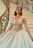 Three-Dimensional Embroidered Diamanté Beaded Quinceañera Dress with Sheer Bodice