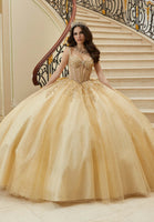 Three-Dimensional Embroidered Diamanté Beaded Quinceañera Dress with Sheer Bodice