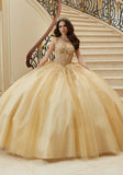 Three-Dimensional Embroidered Diamanté Beaded Quinceañera Dress with Sheer Bodice
