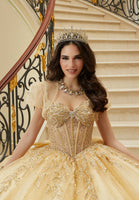 Three-Dimensional Embroidered Diamanté Beaded Quinceañera Dress with Sheer Bodice