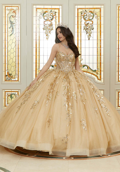 Pattern Sequin and Diamanté Beaded Quinceañera Dress in Sparkle Tulle