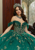 Three-Dimensional Flowers and Metallic Lace Sparkle Tulle Quinceañera Dress