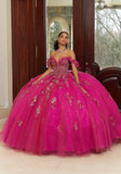 Three-Dimensional Flowers and Metallic Lace Sparkle Tulle Quinceañera Dress