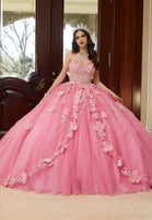 Crystal Beaded Quinceañera Dress with Three-Dimensional Floral Glitter Appliqués