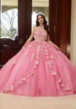 Crystal Beaded Quinceañera Dress with Three-Dimensional Floral Glitter Appliqués