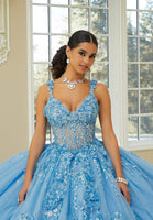 Crystal Beaded Quinceañera Dress with Three-Dimensional Floral Glitter Appliqués