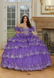 Tiered Tulle Quinceañera Dress with Crystal Beaded Metallic Embroidery
