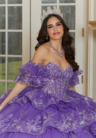 Tiered Tulle Quinceañera Dress with Crystal Beaded Metallic Embroidery