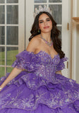 Tiered Tulle Quinceañera Dress with Crystal Beaded Metallic Embroidery
