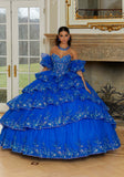 Tiered Tulle Quinceañera Dress with Crystal Beaded Metallic Embroidery