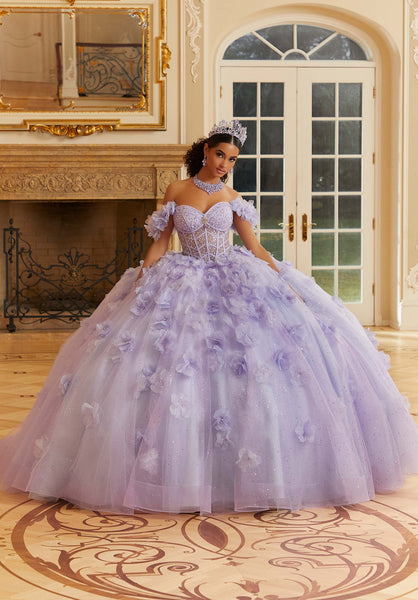 Layered Sparkle Tulle Quinceañera Dress with Three-Dimensional Flowers