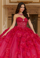 Layered Sparkle Tulle Quinceañera Dress with Three-Dimensional Flowers