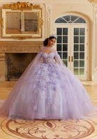 Layered Sparkle Tulle Quinceañera Dress with Three-Dimensional Flowers