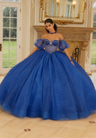 Pearl and Crystal Beaded Sparkle Tulle Quinceañera Dress with Back Bows
