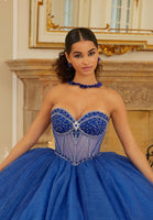 Pearl and Crystal Beaded Sparkle Tulle Quinceañera Dress with Back Bows
