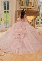 Pearl and Crystal Beaded Sparkle Tulle Quinceañera Dress with Back Bows