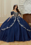 Sheer Chandelier Beaded Floral Glitter Quinceañera Dress