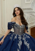 Sheer Chandelier Beaded Floral Glitter Quinceañera Dress