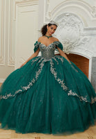 Sheer Chandelier Beaded Floral Glitter Quinceañera Dress
