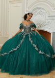 Sheer Chandelier Beaded Floral Glitter Quinceañera Dress
