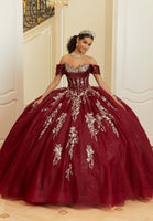 Crystal Beaded Contrasting Glitter Appliquéd Quinceañera Dress with Satin Cowl