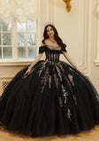 Crystal Beaded Contrasting Glitter Appliquéd Quinceañera Dress with Satin Cowl