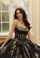 Crystal Beaded Contrasting Glitter Appliquéd Quinceañera Dress with Satin Cowl