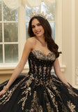 Crystal Beaded Contrasting Glitter Appliquéd Quinceañera Dress with Satin Cowl