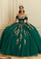 Crystal Beaded Contrasting Glitter Appliquéd Quinceañera Dress with Satin Cowl