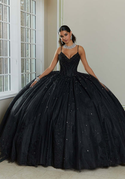 Crystal and Diamanté Beaded Quinceañera Dress with Alençon Lace Appliqués