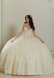 Crystal and Diamanté Beaded Quinceañera Dress with Alençon Lace Appliqués