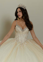 Crystal and Diamanté Beaded Quinceañera Dress with Alençon Lace Appliqués
