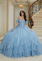 Three-Dimensional Floral Lace Quinceañera Dress on a Flounced Skirt