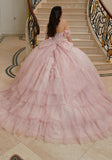 Three-Dimensional Floral Lace Quinceañera Dress on a Flounced Skirt