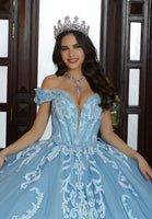 Iridescent Patterned Sequin and Three-Dimensional Floral Quinceañera Dress