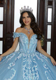 Iridescent Patterned Sequin and Three-Dimensional Floral Quinceañera Dress