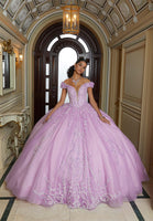 Iridescent Patterned Sequin and Three-Dimensional Floral Quinceañera Dress